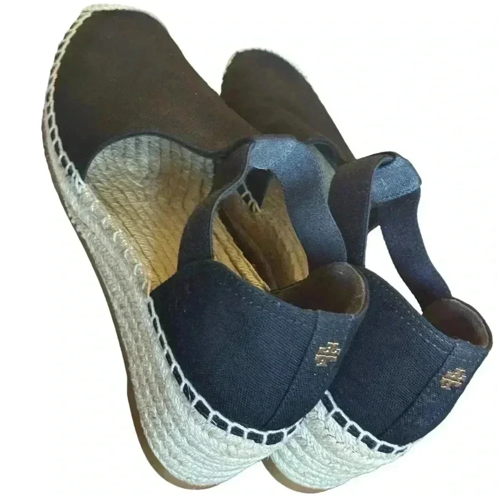 Tory Burch Women's Black Catalina Espadrille Wedge Sandal size 9M